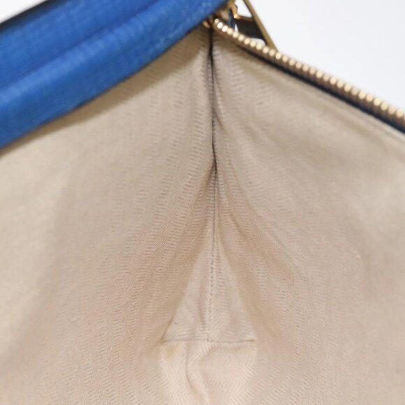 LOEWE Anagram Clutch Bag Leather Blue Gold Auth - Picture 13 of 15